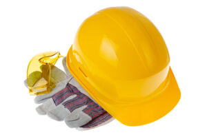 hard hat, gloves & safety glasses